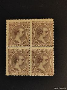 Stamps: ESPAÑA.EDIFIL- 219 EN BLOQUE DE CUATRO. ALFONSO XIII. PELON.NUEVO. 1889/99